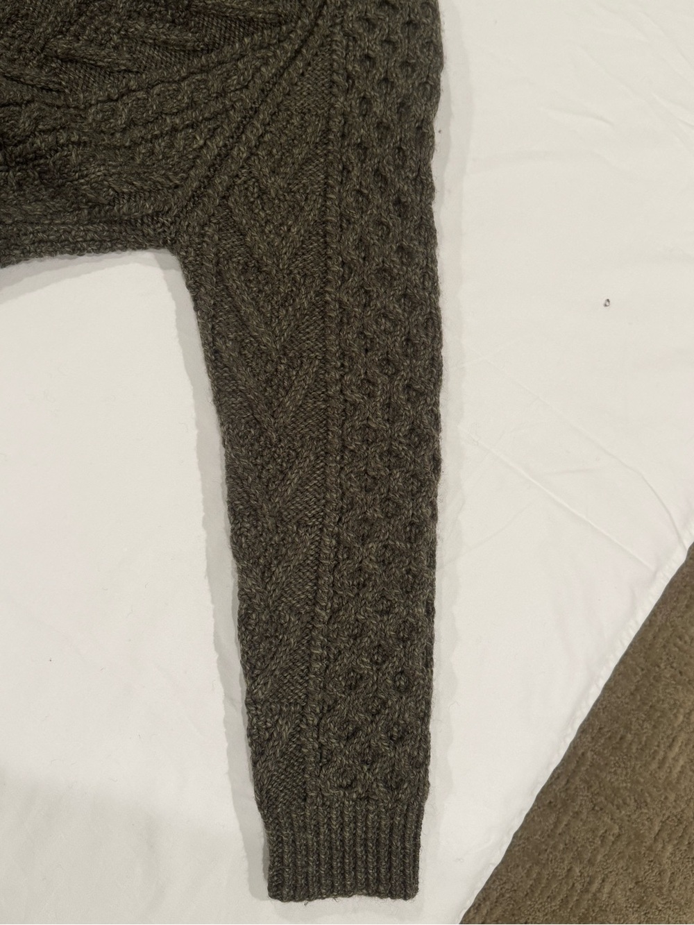 Classic Olive Cable-Knit Crewneck Sweater - Picture 6 of 11